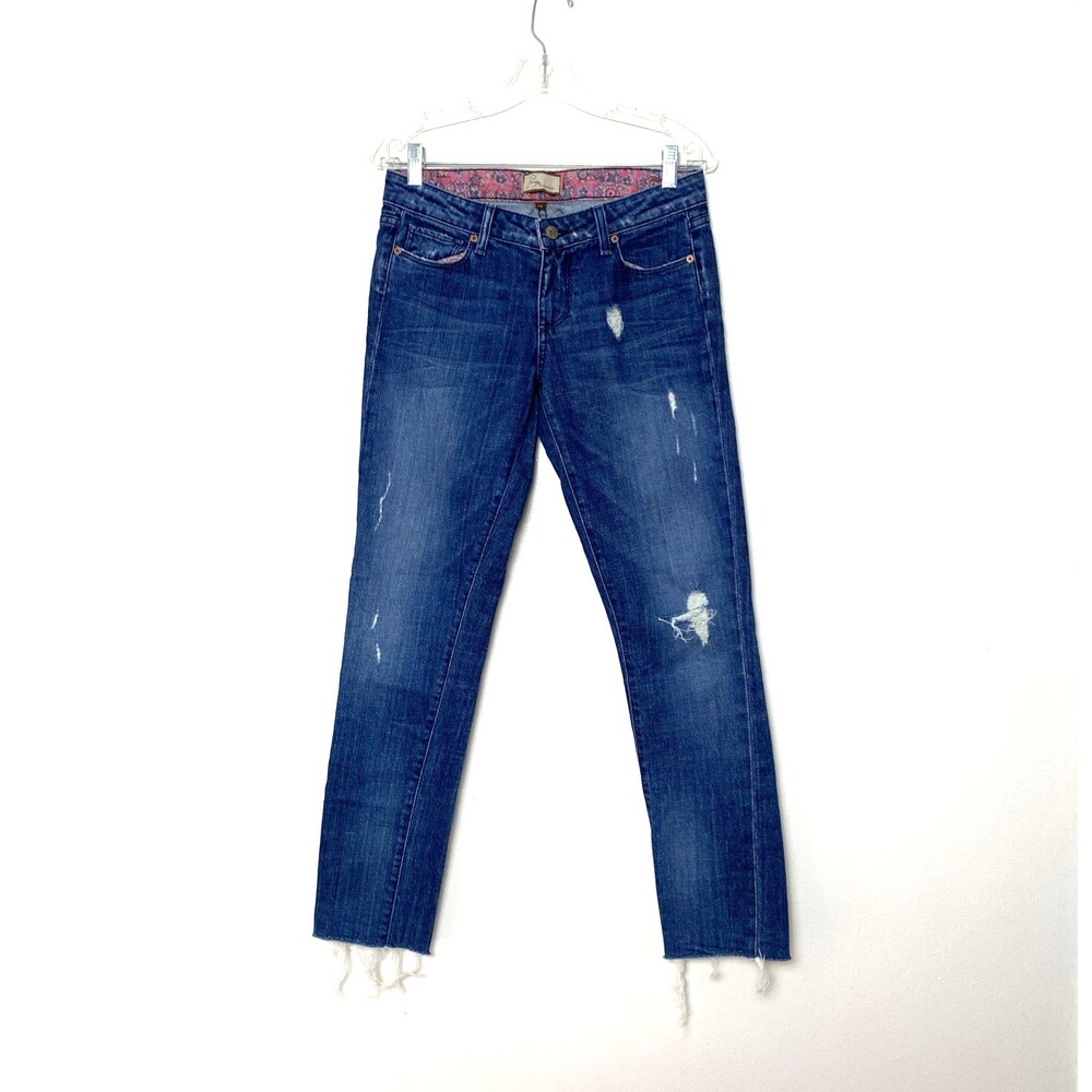 Paige Skyline Jeans Size 28 Blue Distressed Raw Hem Low Rise Skinny Festival